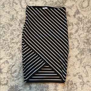 Zara Blue and White Striped Midi Skirt